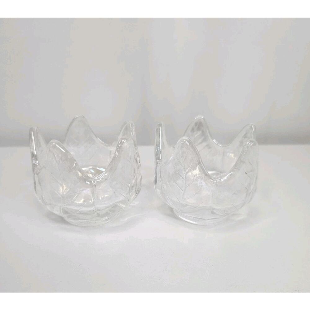 Iridescent Glass Tulip Votives Gorgeous White Vintage Candle Holders Pair 2"x2"